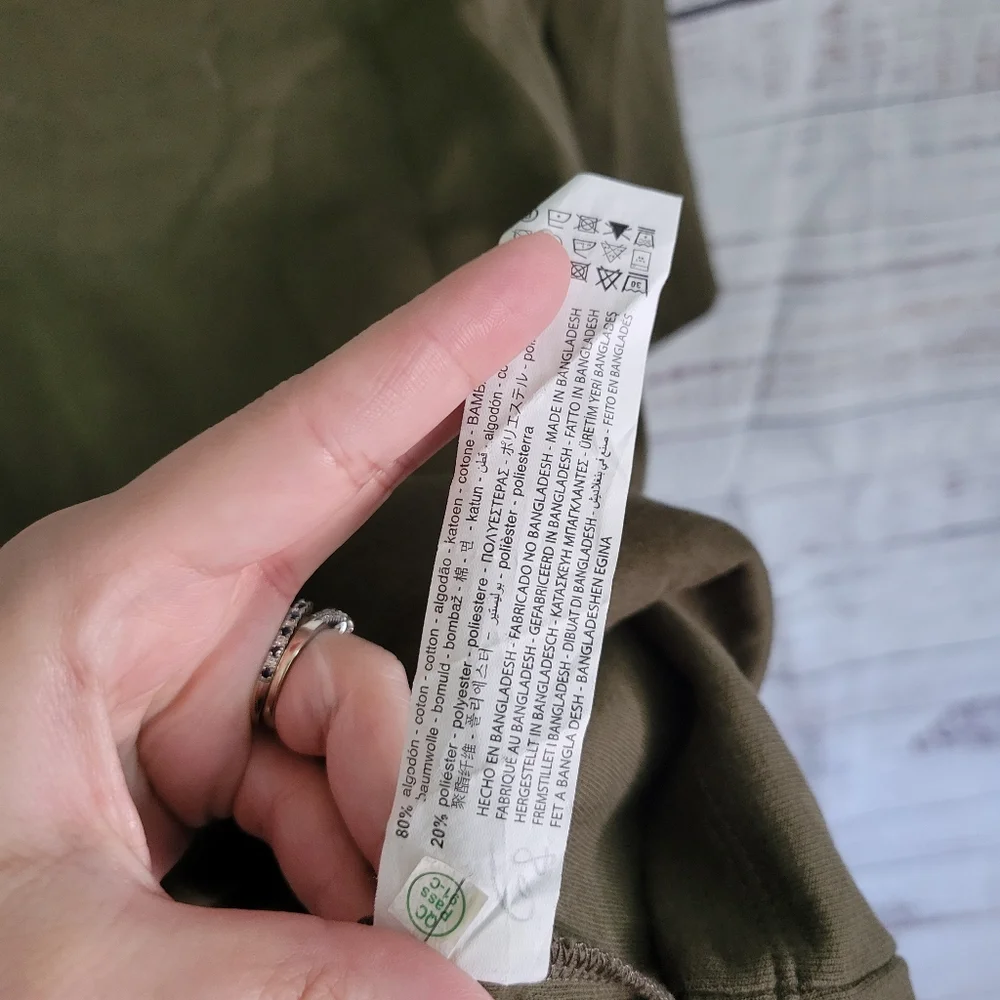 Zara M Olive Green Mockneck Dress Cotton Blend - Picture 2 of 3